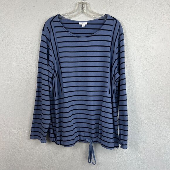 J Jill Fit Women's Blue Striped Long Sleeve Drawstring Hem Shirt Size XL - Picture 1 of 7
